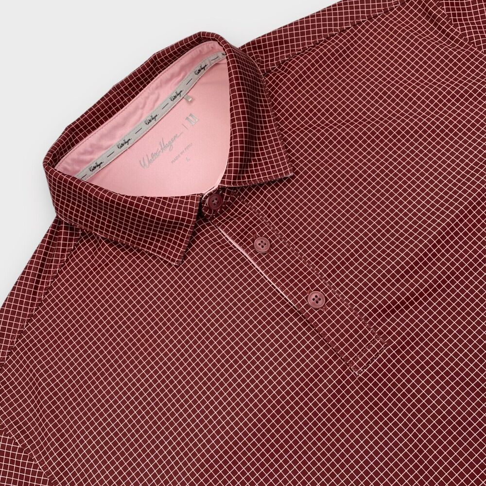 Walter Hagen Golf Polo Shirt Mens Large Micro Check Performance Stretch Preppy